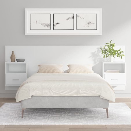 Testiera per Letto con Comodini in Legno Multistrato Bianco