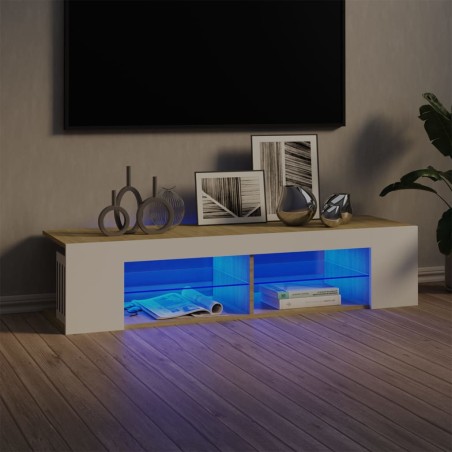 Mobile Porta TV con Luci LED Bianco e Sonoma 135x39x30 cm