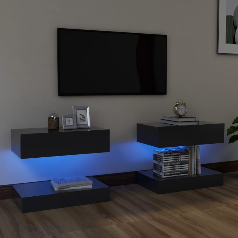 Mobili Porta TV con Luci LED 2 pz Grigi 60x35 cm Mobili Porta TV con Luci LED 2 pz Grigi 60x35 cm