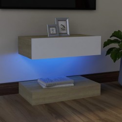 Mobile Porta TV con Luci LED Bianco e Sonoma 60x35 cm