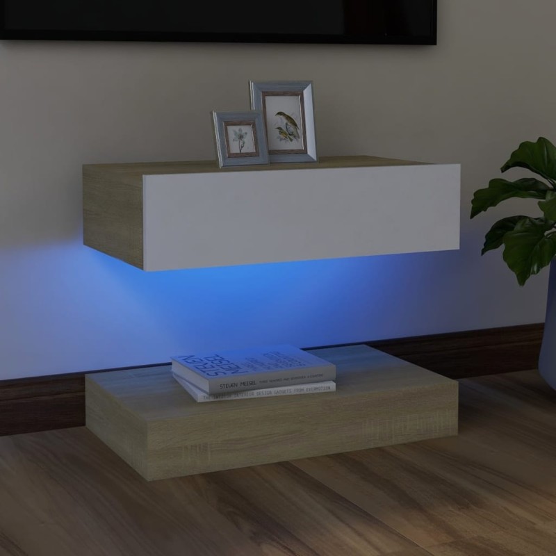 Mobile Porta TV con Luci LED Bianco e Sonoma 60x35 cm
