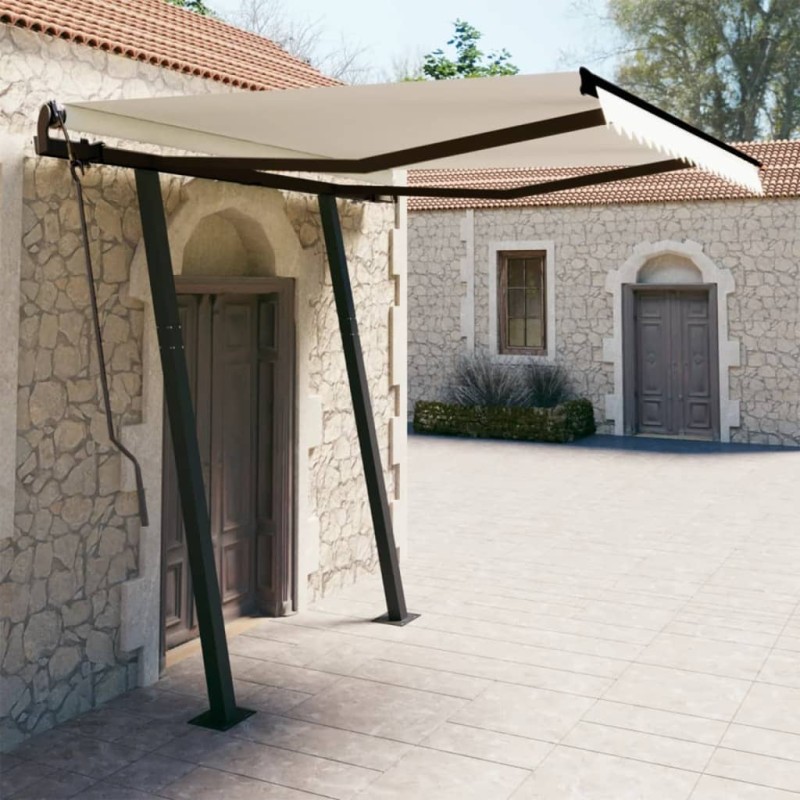 Tenda da Sole Retrattile Manuale con Pali 3x2,5 m Crema Tenda da Sole Retrattile Manuale con Pali 3x2,5 m Crema
