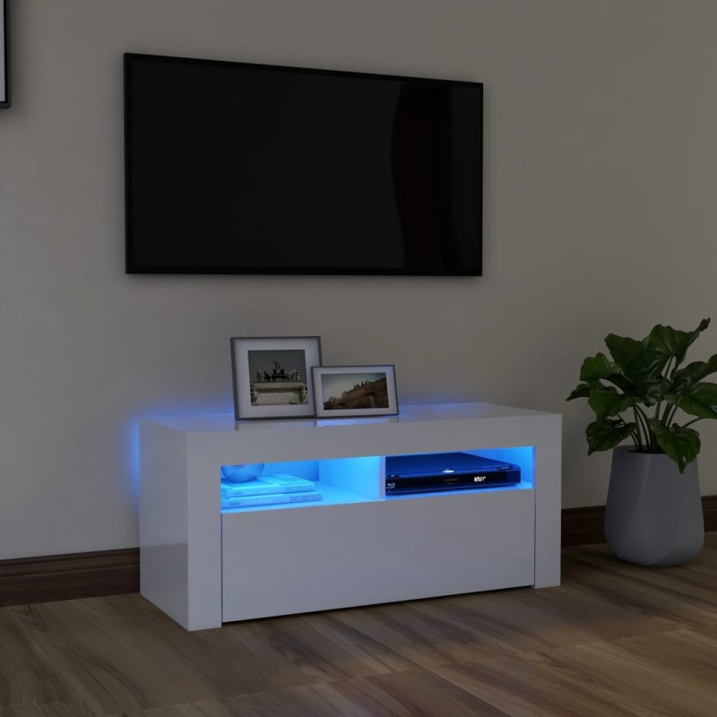 Mobile Porta TV con Luci LED Bianco Lucido 90x35x40 cm Mobile Porta TV con Luci LED Bianco Lucido 90x35x40 cm