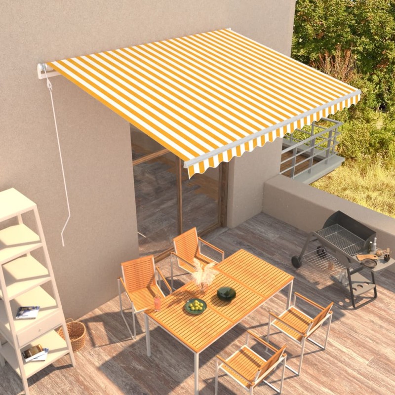 Tenda da Sole Retrattile Automatica 400x300 cm Gialla e Bianca Tenda da Sole Retrattile Automatica 400x300 cm Gialla e Bianca