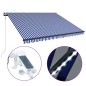 Tenda con Sensore Vento e LED 450x300 cm Blu e Bianca Tenda con Sensore Vento e LED 450x300 cm Blu e Bianca