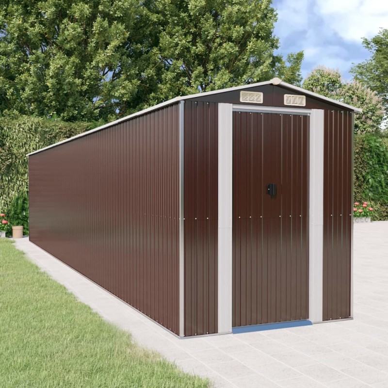 vidaXL Capanno da Giardino Marrone Scuro 192x938x223cm Acciaio Zincato vidaXL Capanno da Giardino Marrone Scuro 192x938x223cm Acciaio Zincato