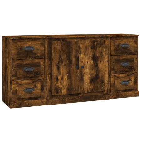 Credenze 3 pz Rovere Fumo in Legno Multistrato