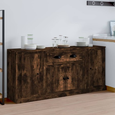 Credenze 3 pz Rovere Fumo in Legno Multistrato
