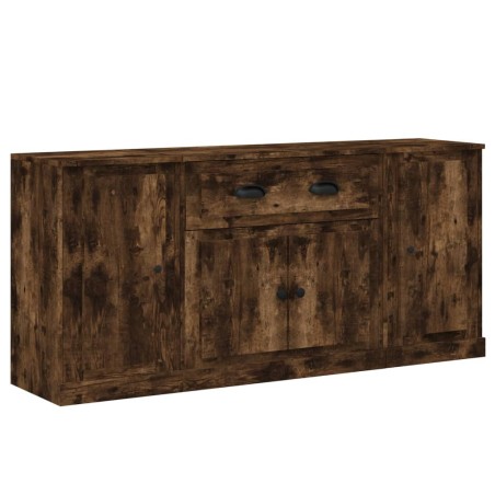 Credenze 3 pz Rovere Fumo in Legno Multistrato