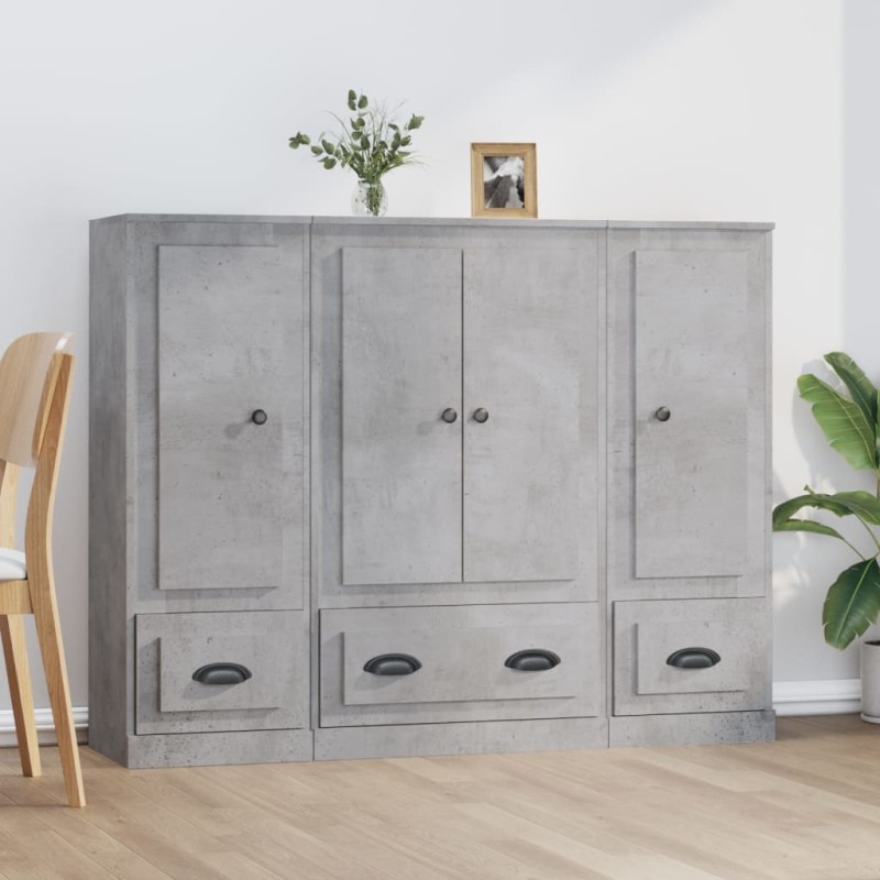 Credenze 3 pz Grigio Cemento in Legno Multistrato Credenze 3 pz Grigio Cemento in Legno Multistrato
