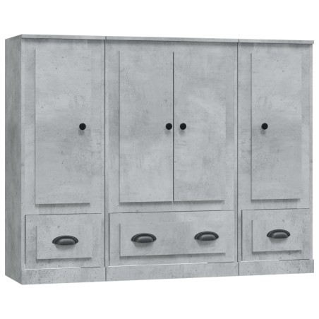 Credenze 3 pz Grigio Cemento in Legno Multistrato