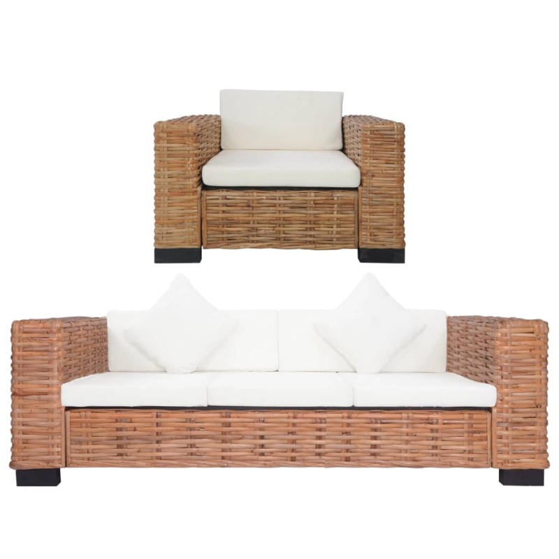 vidaXL Set Divani 2 pz con Cuscini in Rattan Naturale vidaXL Set Divani 2 pz con Cuscini in Rattan Naturale