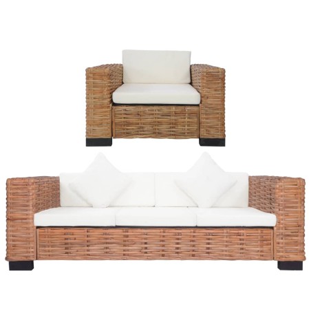 vidaXL Set Divani 2 pz con Cuscini in Rattan Naturale 