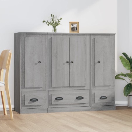 Credenze 3 pz Grigio Sonoma in Legno Multistrato