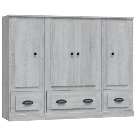 Credenze 3 pz Grigio Sonoma in Legno Multistrato