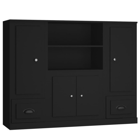 Credenze 3 pz Nere in Legno Multistrato