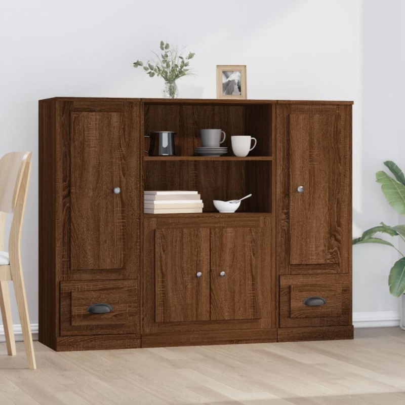 Credenze 3 pz Rovere Marrone in Legno Multistrato Credenze 3 pz Rovere Marrone in Legno Multistrato