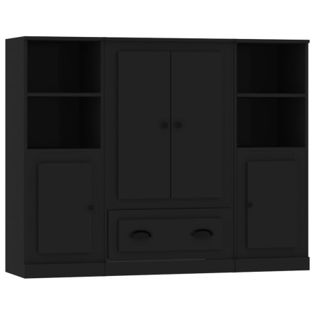 Credenze 3 pz Nere in Legno Multistrato