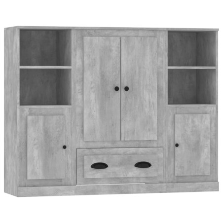 Credenze 3 pz Grigio Cemento in Legno Multistrato