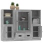 Credenze 3 pz Grigio Cemento in Legno Multistrato Credenze 3 pz Grigio Cemento in Legno Multistrato