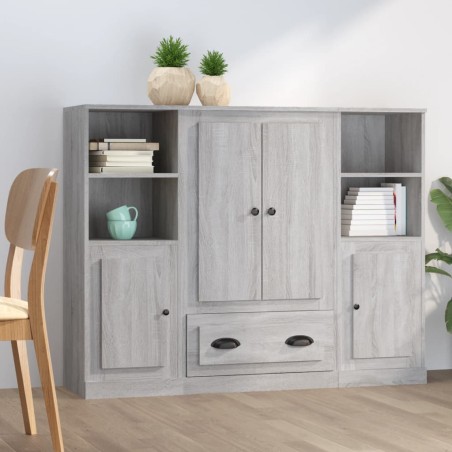 Credenze 3 pz Grigio Sonoma in Legno Multistrato