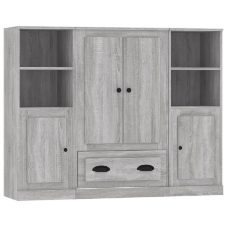 Credenze 3 pz Grigio Sonoma in Legno Multistrato