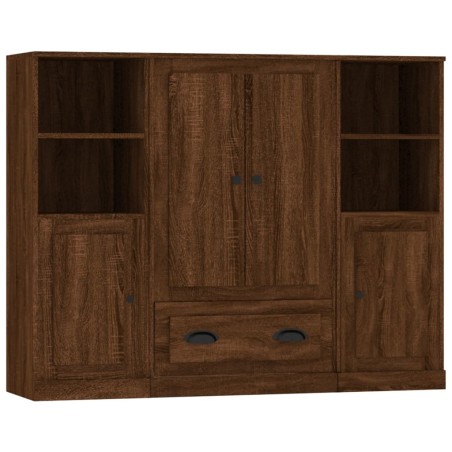 Credenze 3 pz Rovere Marrone in Legno Multistrato