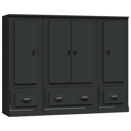 Credenze 3 pz Nere in Legno Multistrato