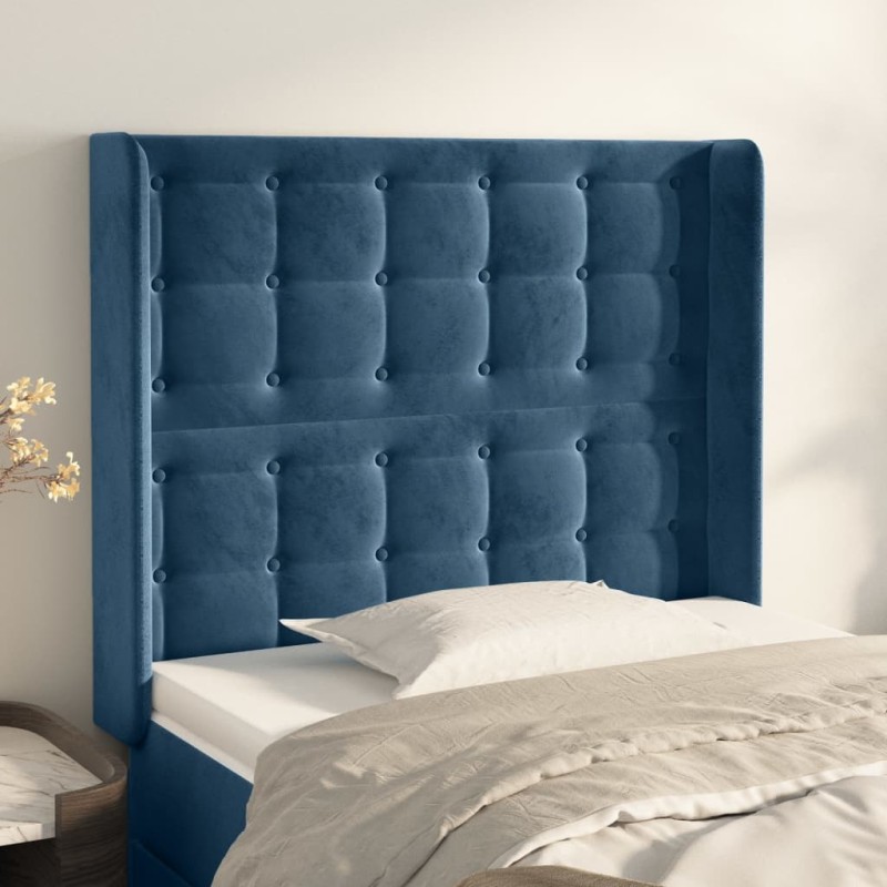 Testiera ad Orecchio Blu Scuro 103x16x118/128 cm in Velluto Testiera ad Orecchio Blu Scuro 103x16x118/128 cm in Velluto