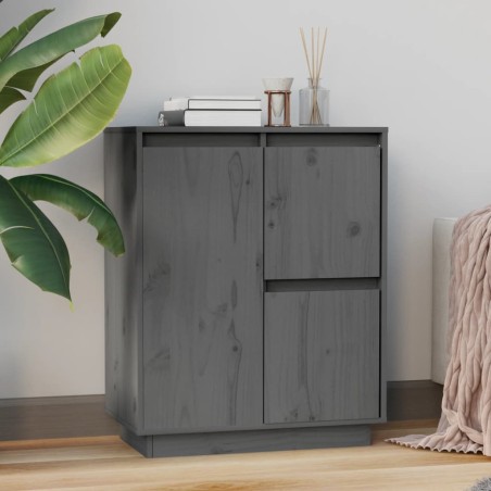 Credenza Grigia 60x34x75 cm in Legno Massello di Pino