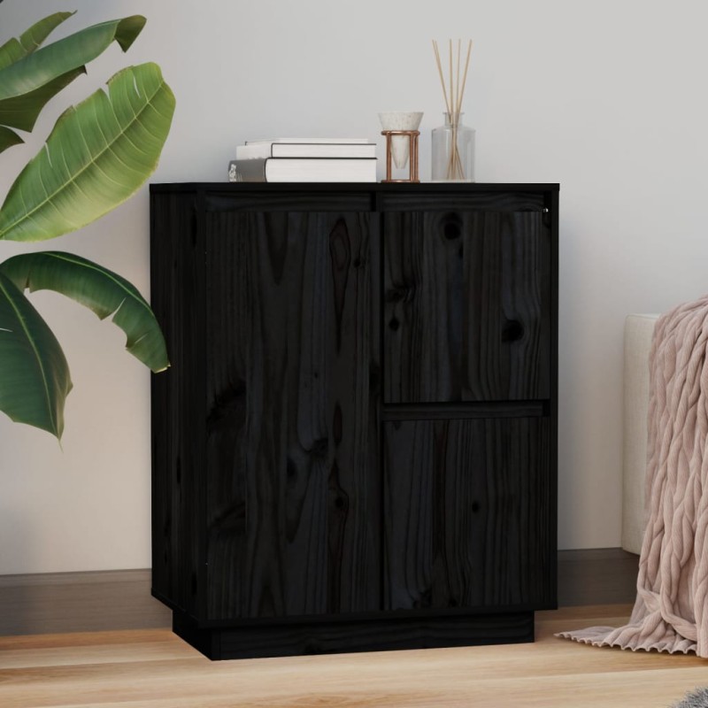Credenza Nera 60x34x75 cm in Legno Massello di Pino Credenza Nera 60x34x75 cm in Legno Massello di Pino