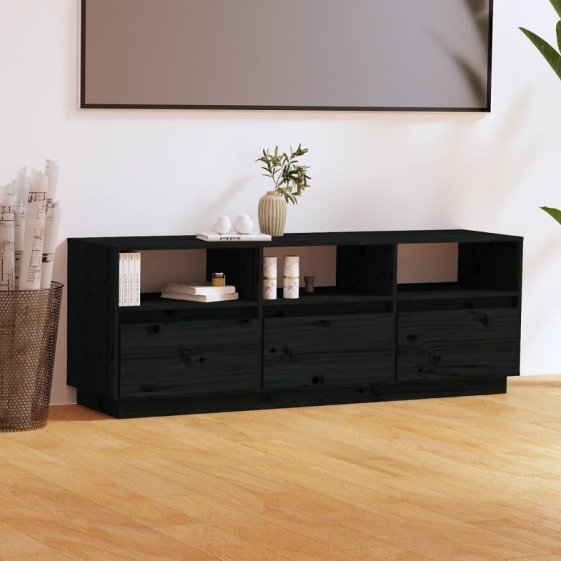 Mobile Porta TV Nero 140x37x50 cm in Legno Massello di Pino Mobile Porta TV Nero 140x37x50 cm in Legno Massello di Pino