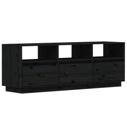 Mobile Porta TV Nero 140x37x50 cm in Legno Massello di Pino