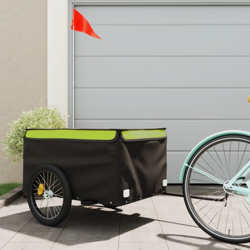 vidaXL Rimorchio da Bici Nero e Verde 45 kg in Ferro vidaXL Rimorchio da Bici Nero e Verde 45 kg in Ferro