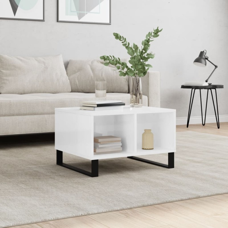 vidaXL Tavolino Salotto Bianco Lucido 60x50x36,5 cm Legno Multistrato