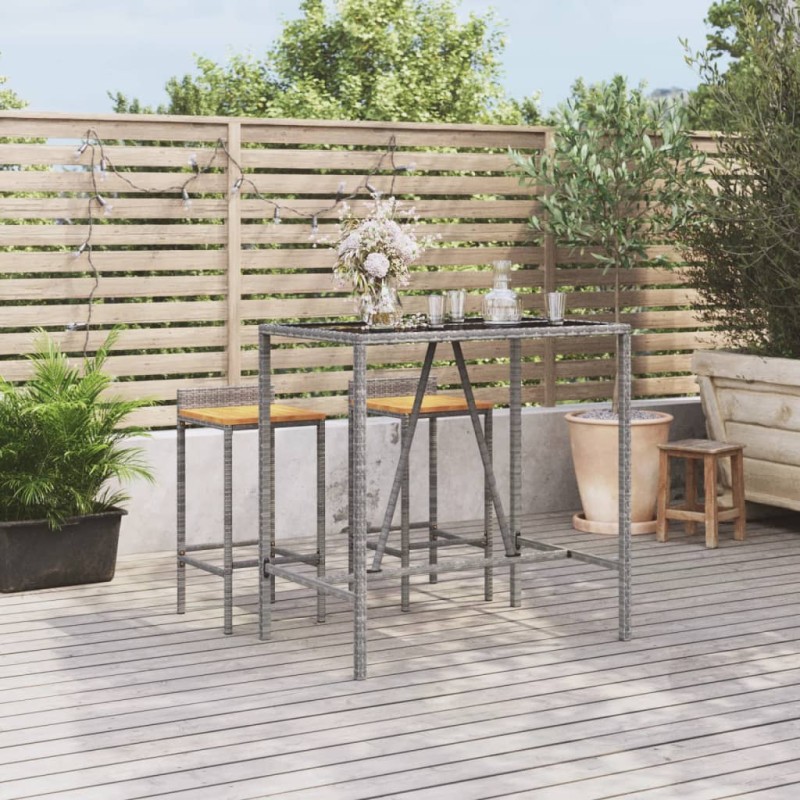 Tavolo da Bar con Piano in Vetro Grigio 110x70x110cm Polyrattan Tavolo da Bar con Piano in Vetro Grigio 110x70x110cm Polyrattan