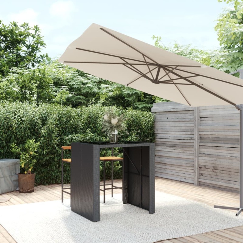 Tavolo Bar con Piano in Vetro Nero 105x80x110 cm Polyrattan