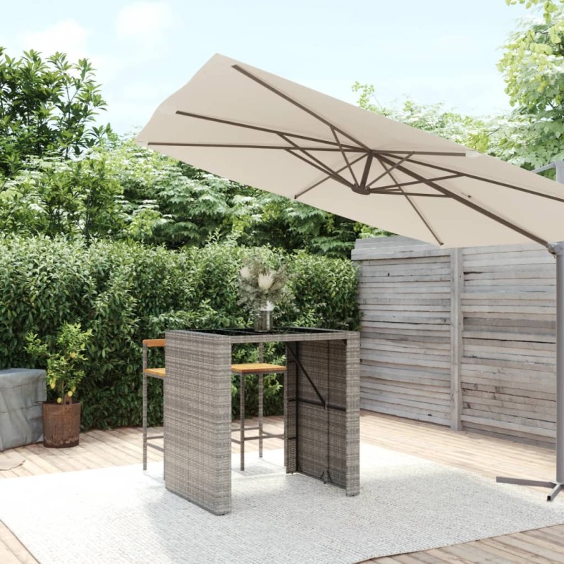 Tavolo da Bar con Piano in Vetro Grigio 105x80x110cm Polyrattan Tavolo da Bar con Piano in Vetro Grigio 105x80x110cm Polyrattan
