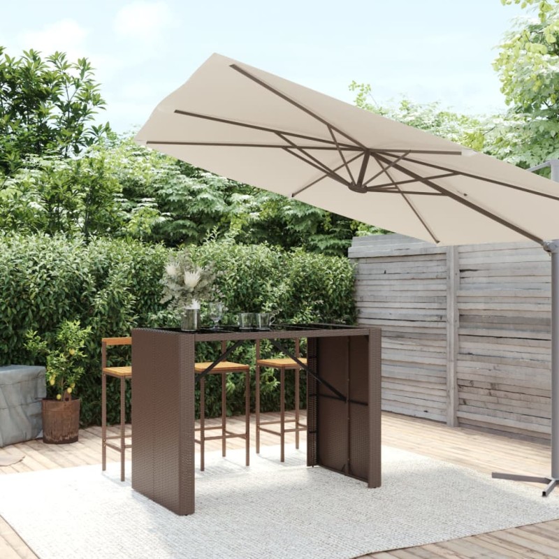 Tavolo Bar con Piano in Vetro Marrone 145x80x110 cm Polyrattan Tavolo Bar con Piano in Vetro Marrone 145x80x110 cm Polyrattan