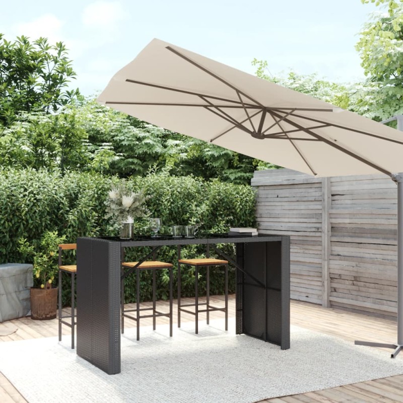 Tavolo da Bar con Piano in Vetro Nero 185x80x110 cm Polyrattan Tavolo da Bar con Piano in Vetro Nero 185x80x110 cm Polyrattan