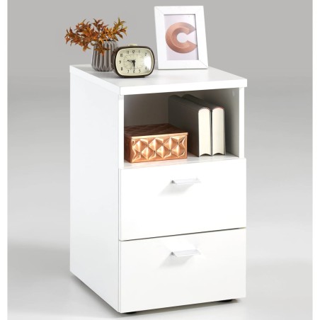 FMD Comodino con 2 Cassetti e Scomparto Aperto Bianco 652-001