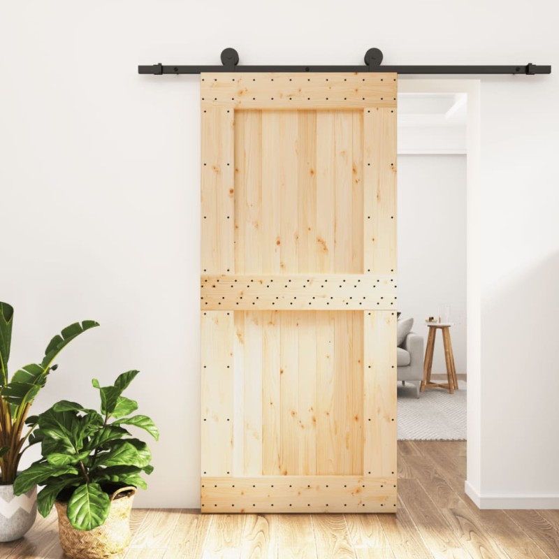 vidaXL Porta Scorrevole con Set Hardware 95x210 cm Legno Massello Pino vidaXL Porta Scorrevole con Set Hardware 95x210 cm Legno Massello Pino