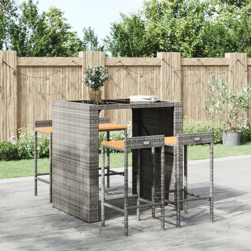 Sgabelli da Bar 4pz Grigi Polyrattan e Legno Massello di Acacia Sgabelli da Bar 4pz Grigi Polyrattan e Legno Massello di Acacia