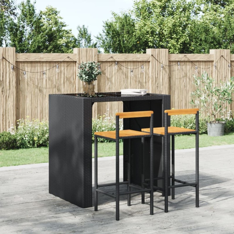 Sgabelli da Bar 2pz Neri Polyrattan e Legno Massello di Acacia Sgabelli da Bar 2pz Neri Polyrattan e Legno Massello di Acacia