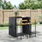 Sgabelli da Bar 2pz Neri Polyrattan e Legno Massello di Acacia Sgabelli da Bar 2pz Neri Polyrattan e Legno Massello di Acacia
