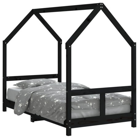 vidaXL Giroletto per Bambini Nero 80x160 cm in Legno Massello di Pino