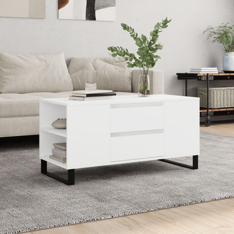 vidaXL Tavolino da Salotto Bianco 102x44,5x50 cm in Legno Multistrato vidaXL Tavolino da Salotto Bianco 102x44,5x50 cm in Legno Multistrato