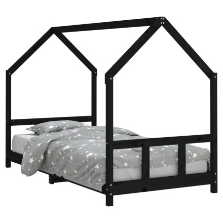 vidaXL Giroletto per Bambini Nero 90x190 cm in Legno Massello di Pino