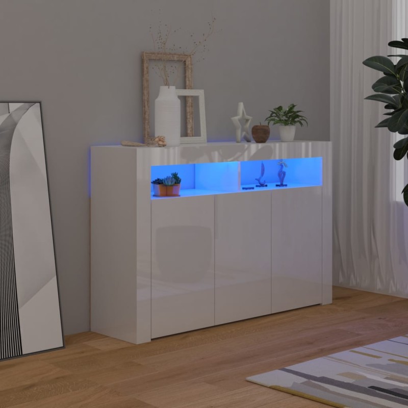 Credenza con Luci LED Bianco Lucido 115,5x30x75 cm Credenza con Luci LED Bianco Lucido 115,5x30x75 cm