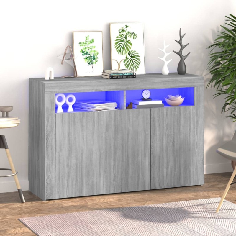 Credenza con Luci LED Grigio Sonoma 115,5x30x75 cm Credenza con Luci LED Grigio Sonoma 115,5x30x75 cm